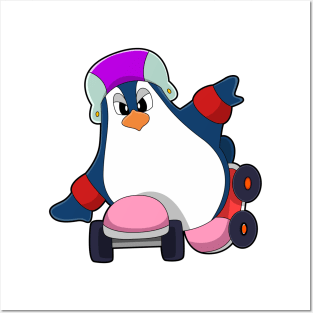 Penguin as Inline Skater with Inline Skates Posters and Art